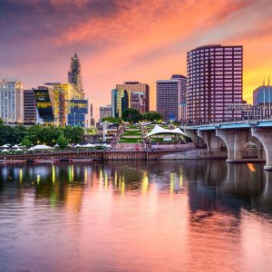 Hartford, Connecticut, USA Skyline on the river at sunset.